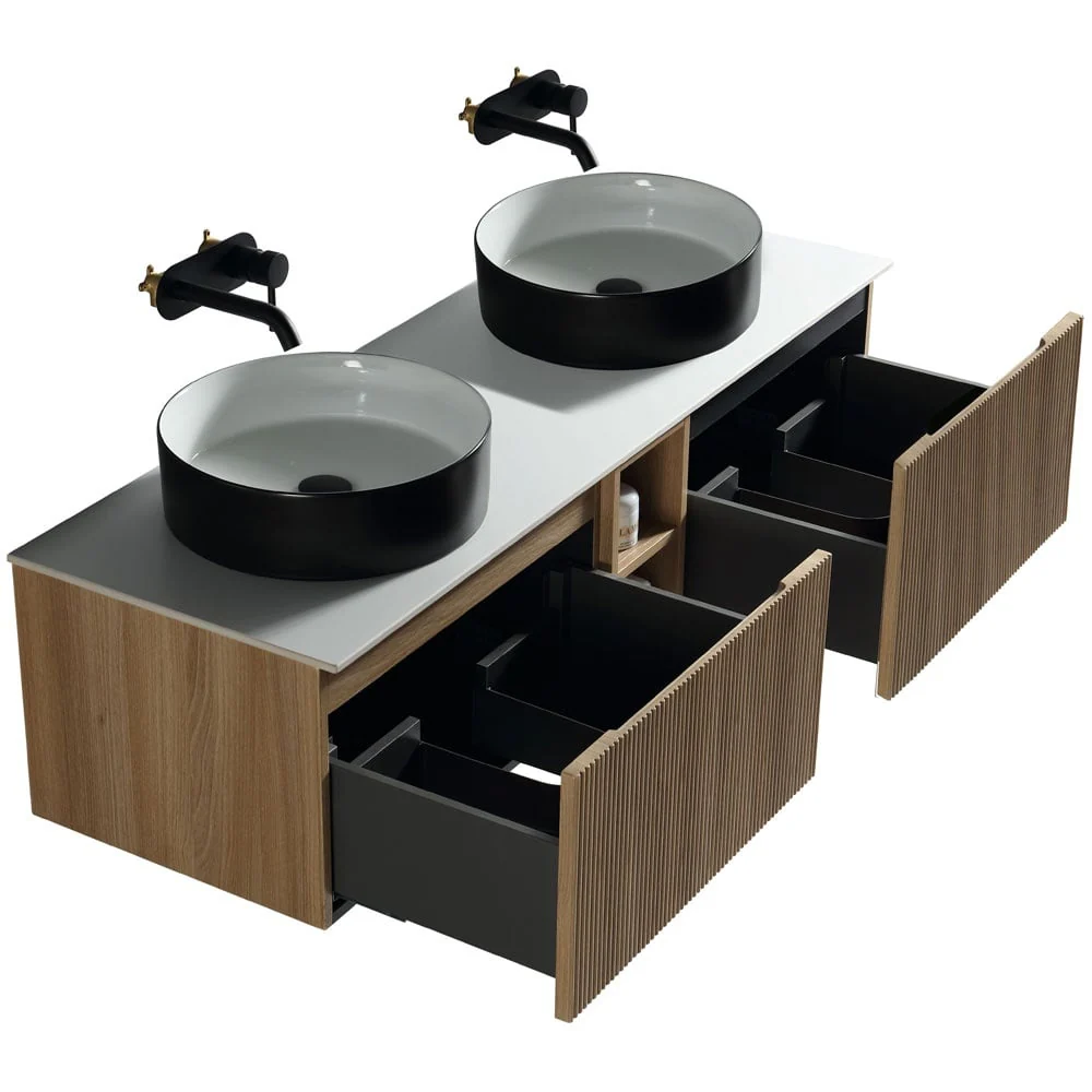 Astini Flauto 1400mm Wall Hung Double Vanity W/ Storage Box & Counter Top - Image 8