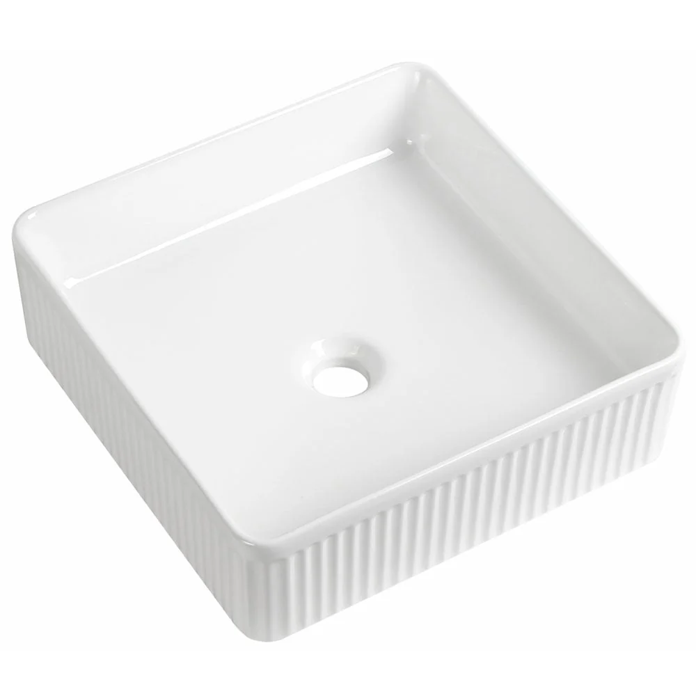 Astini Flauto 405x405 Fluted Gloss White Square Countertop Basin - Image 2