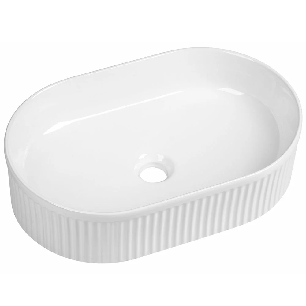 Astini Flauto 490x315 Fluted Gloss White Oval Countertop Basin - Image 2
