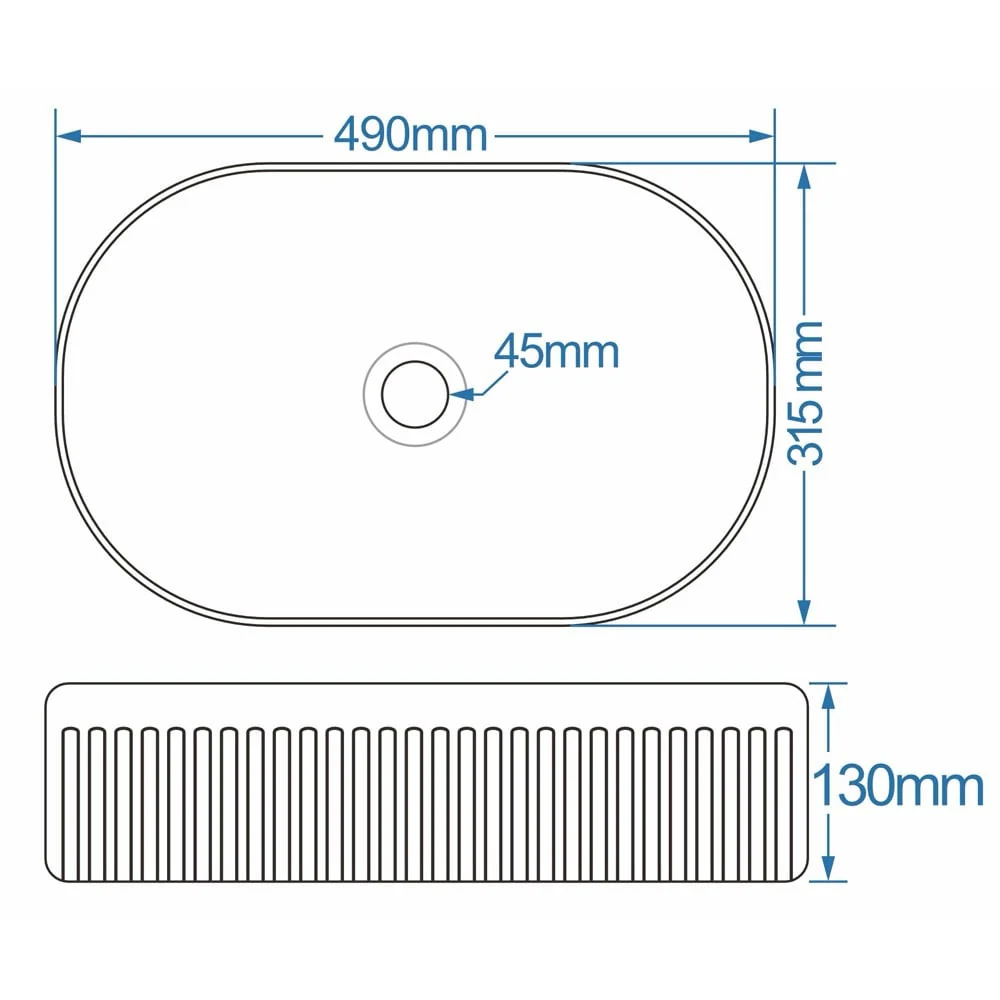Astini Flauto 490x315 Fluted Gloss White Oval Countertop Basin - Image 3