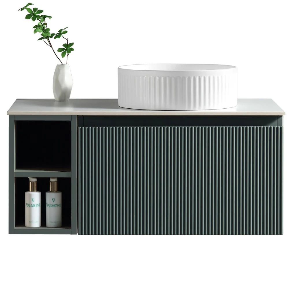 Astini Flauto 800mm Wall Hung Vanity Unit W/ Side Storage & RH Counter Top - Image 12