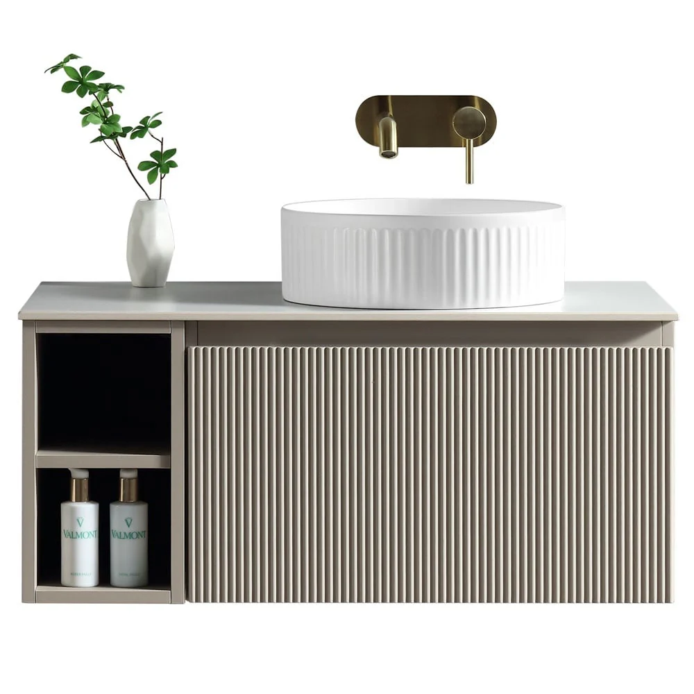 Astini Flauto 800mm Wall Hung Vanity Unit W/ Side Storage & RH Counter Top - Image 15