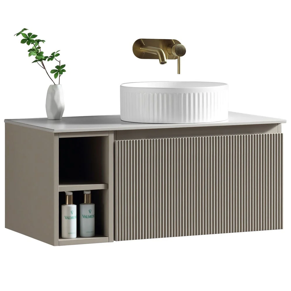 Astini Flauto 800mm Wall Hung Vanity Unit W/ Side Storage & RH Counter Top - Image 16