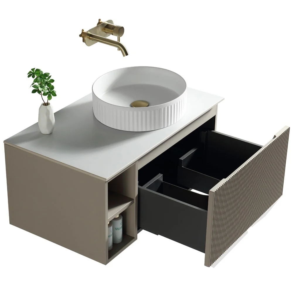 Astini Flauto 800mm Wall Hung Vanity Unit W/ Side Storage & RH Counter Top - Image 17