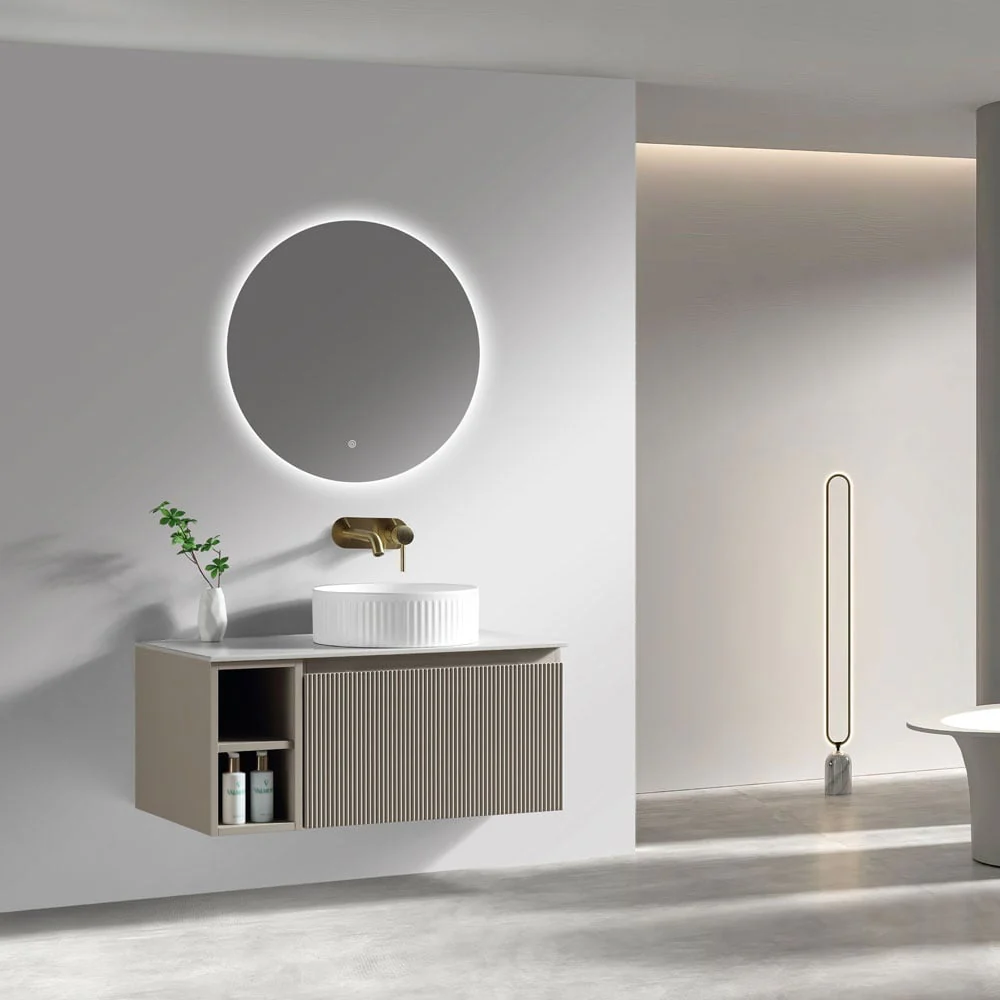 Astini Flauto 800mm Wall Hung Vanity Unit W/ Side Storage & RH Counter Top - Image 18