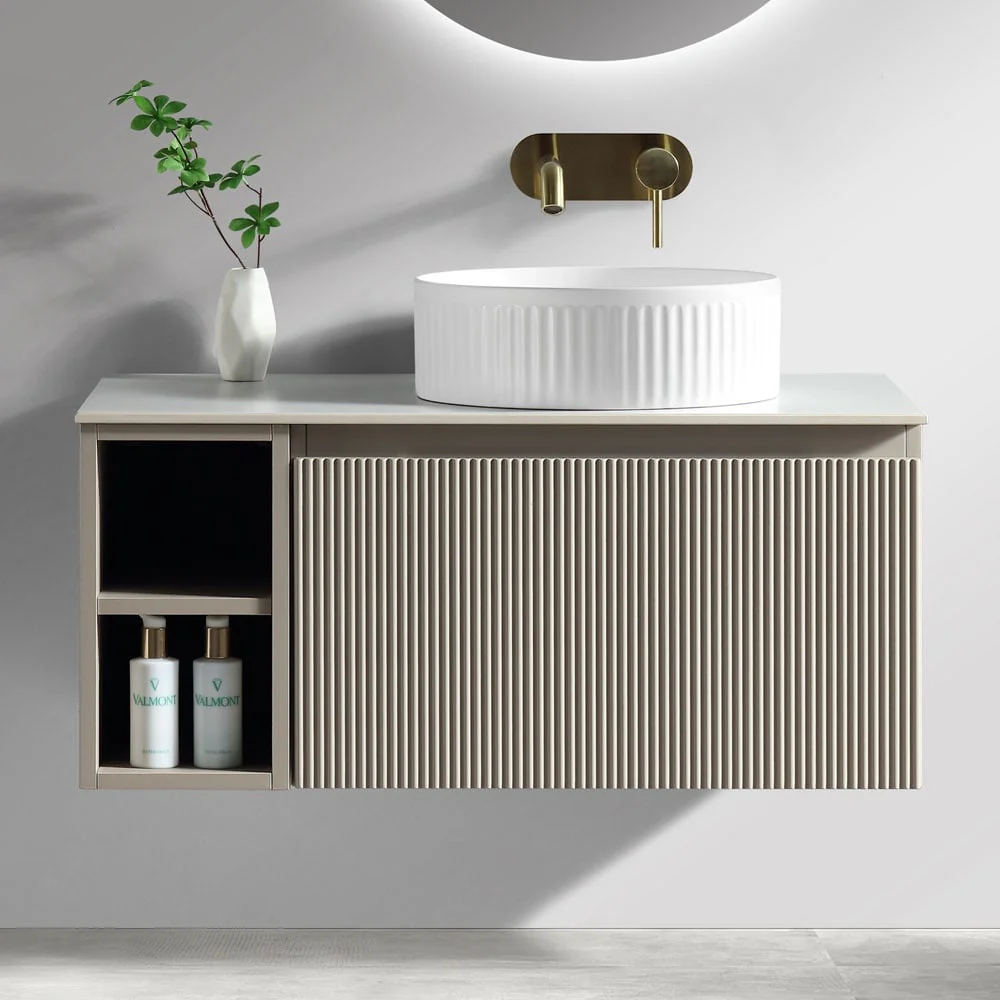 Astini Flauto 800mm Wall Hung Vanity Unit W/ Side Storage & RH Counter Top - Image 4