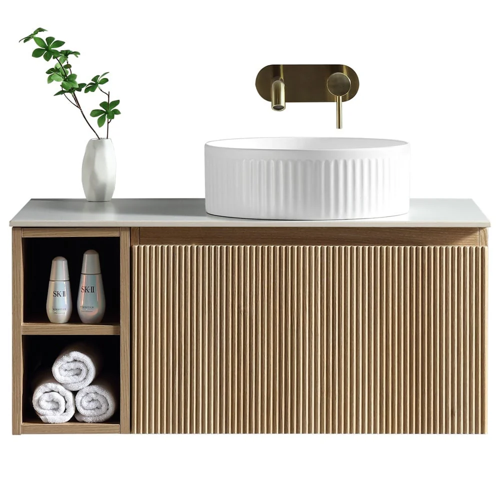 Astini Flauto 800mm Wall Hung Vanity Unit W/ Side Storage & RH Counter Top - Image 7