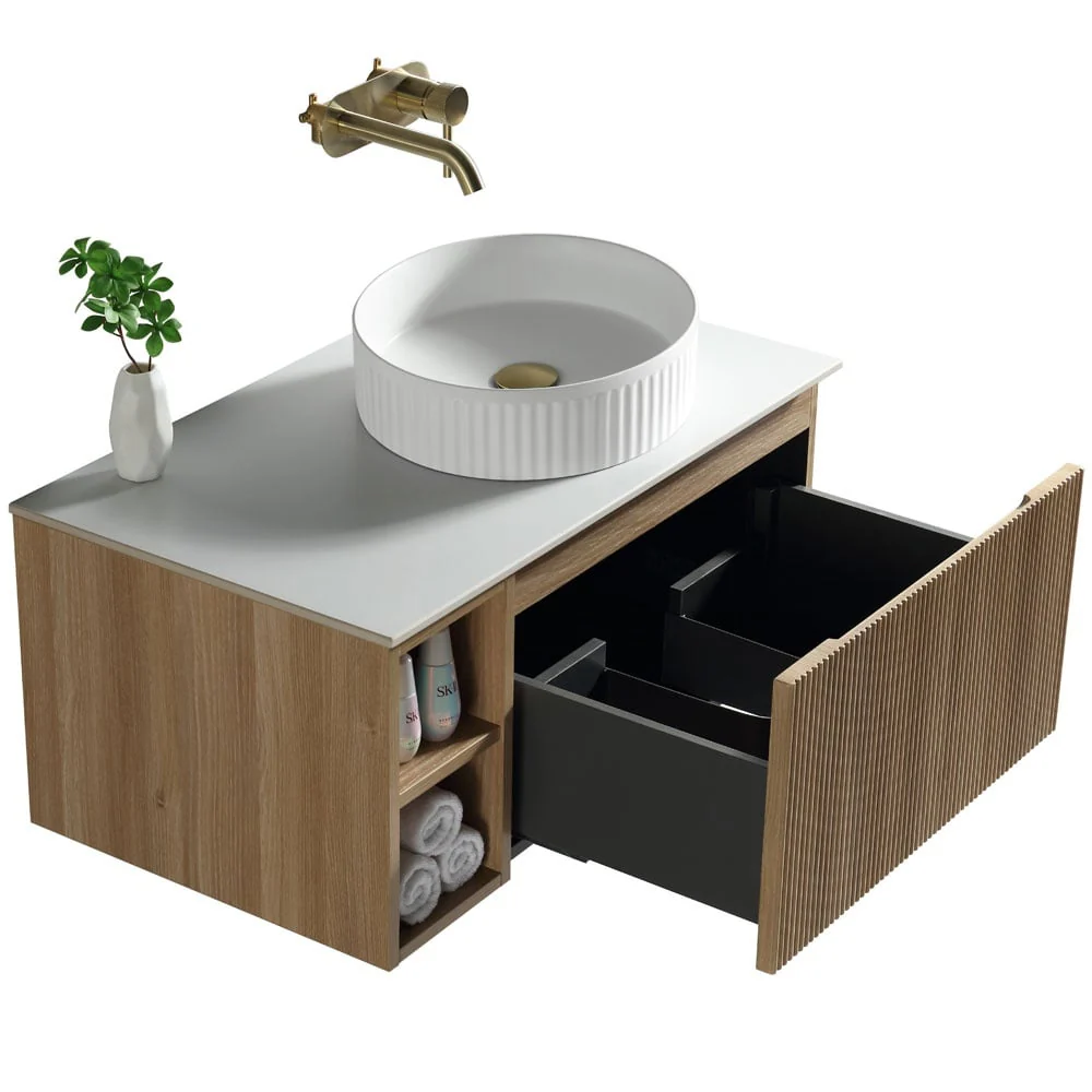 Astini Flauto 800mm Wall Hung Vanity Unit W/ Side Storage & RH Counter Top - Image 8