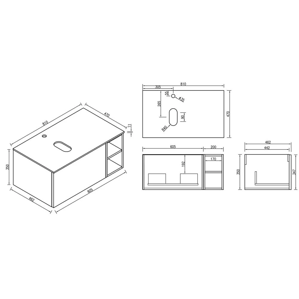 Astini Flauto 800mm Wall Hung Vanity W/ Side Storage & LH Counter Top - Image 5