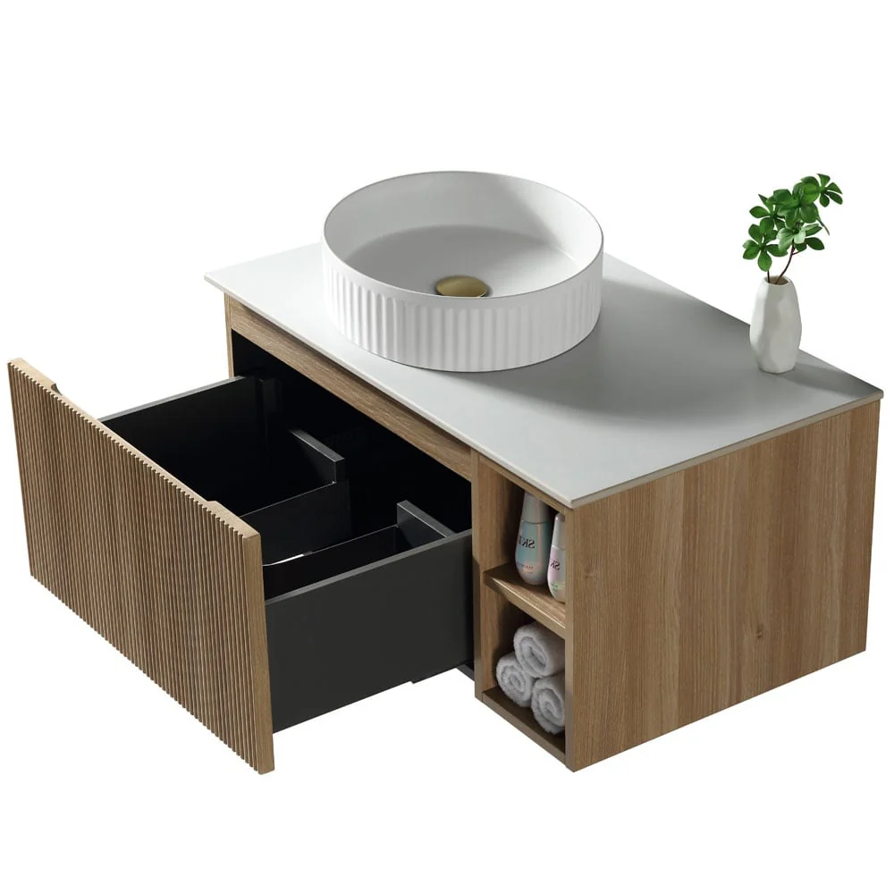 Astini Flauto 800mm Wall Hung Vanity W/ Side Storage & LH Counter Top - Image 8