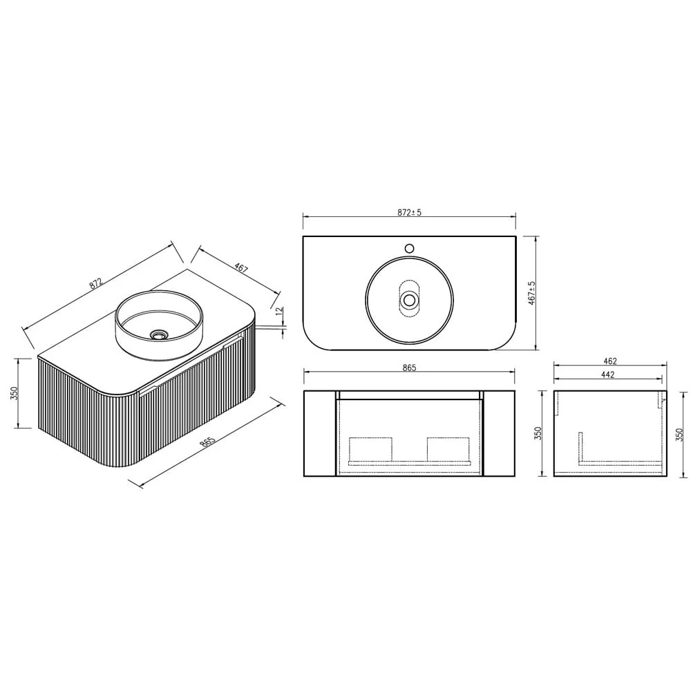 Astini Flauto 870 Curved Corner Wall Hung Vanity Unit & Sintered Stone Counter Top - Image 18