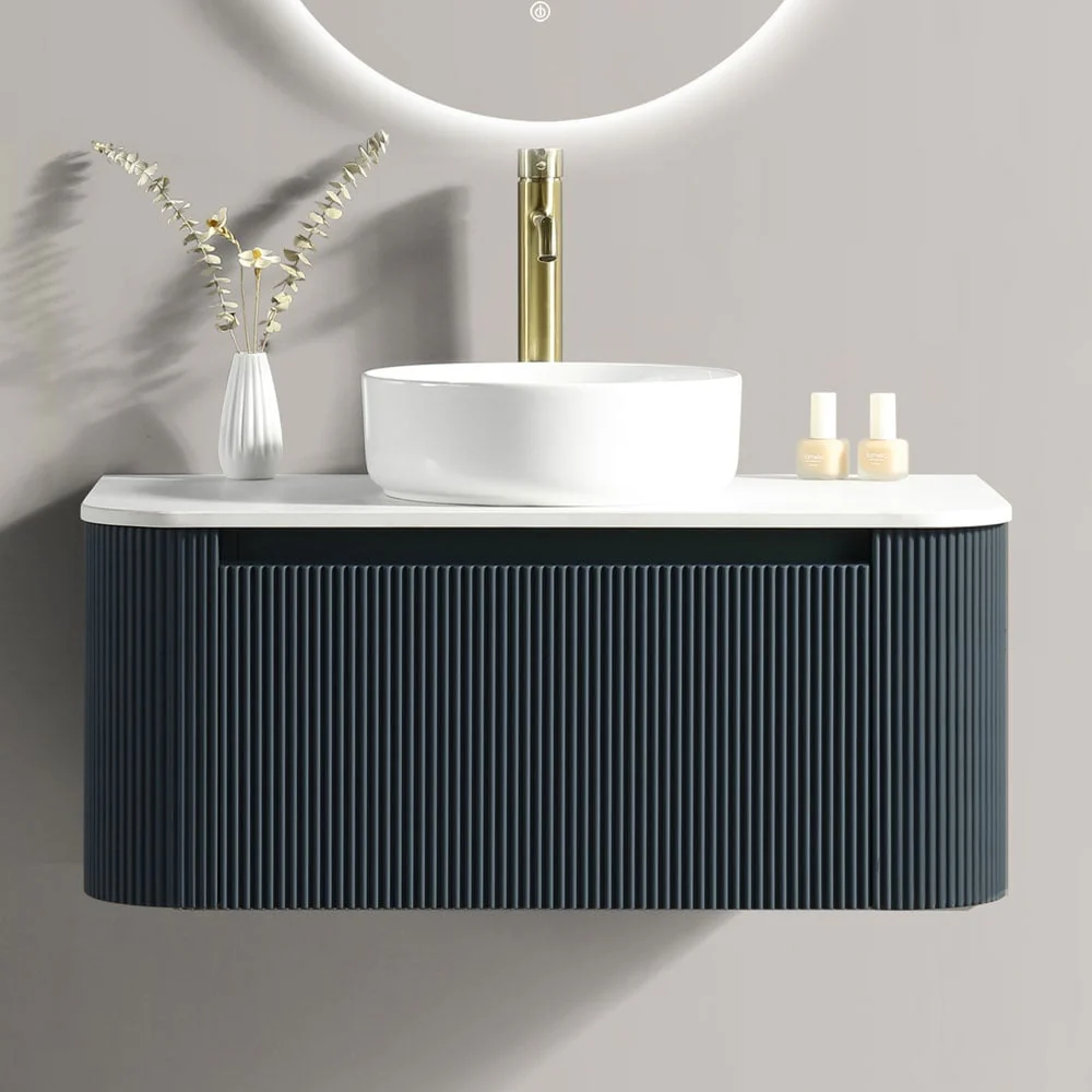 Astini Flauto 870 Curved Corner Wall Hung Vanity Unit & Sintered Stone Counter Top - Image 2