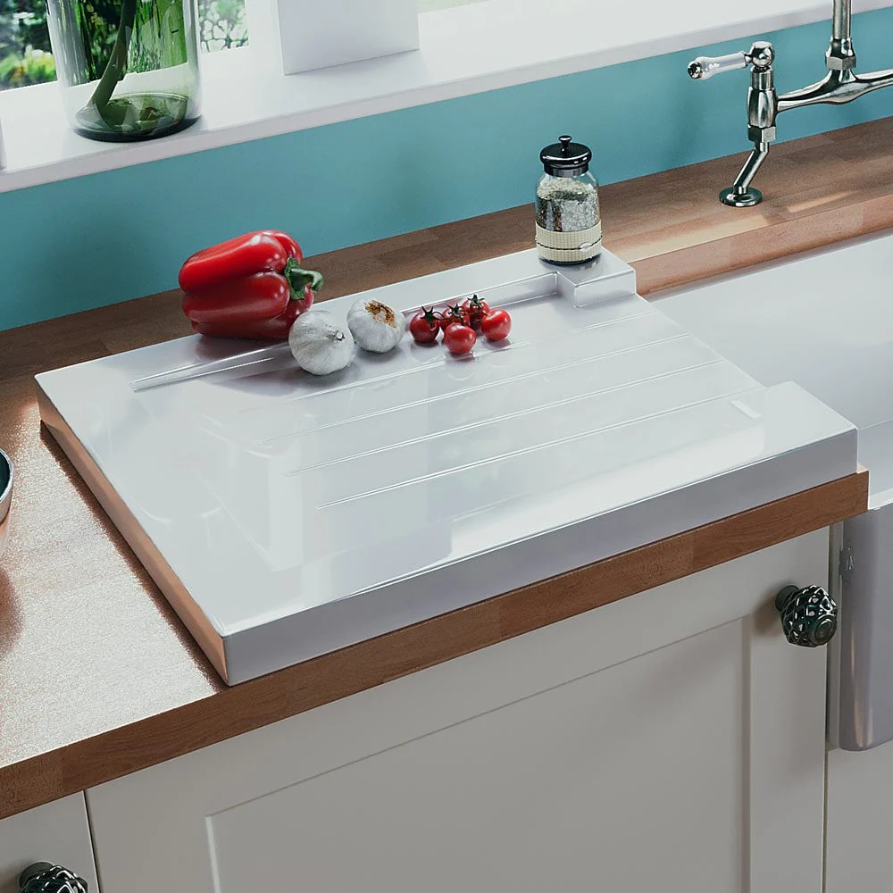 Astini Grooved Ceramic Gloss White Belfast Butler Kitchen Sink Worktop Drainer