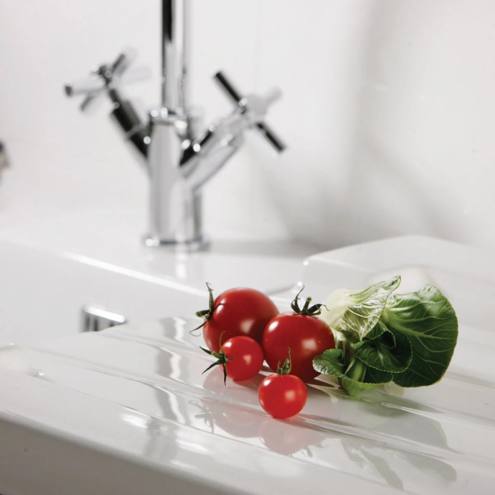 Astini Grooved Ceramic Gloss White Belfast Butler Kitchen Sink Worktop Drainer - Image 11