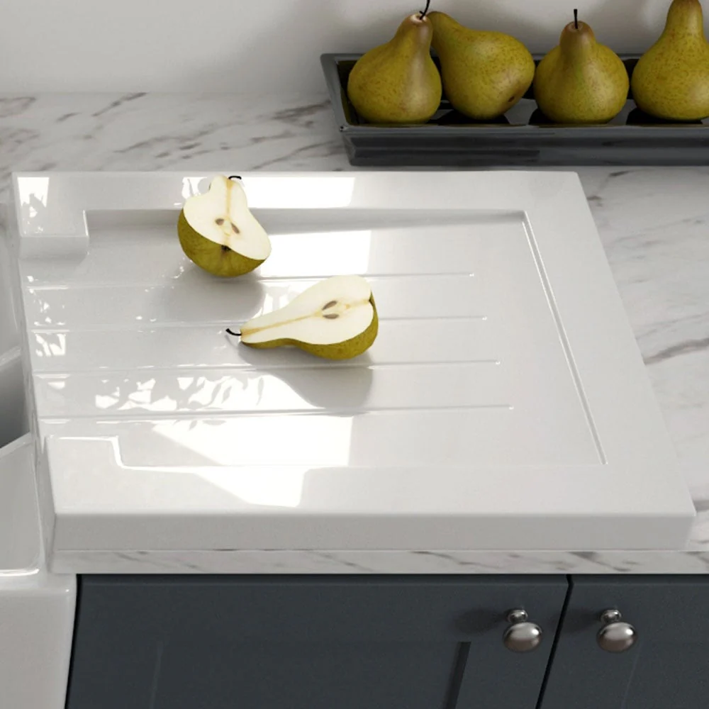 Astini Grooved Ceramic Gloss White Belfast Butler Kitchen Sink Worktop Drainer - Image 2