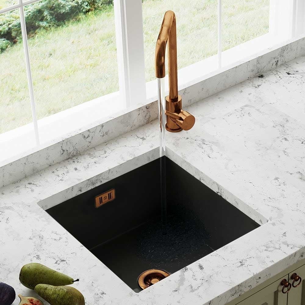 Astini Hampton 100 1.0 Bowl Matt Black Ceramic Undermount Kitchen Sink with Waste - Image 2