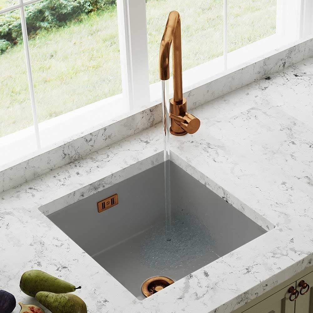 Astini Hampton 100 1.0 Bowl Matt Grey Ceramic Undermount Kitchen Sink with Waste - Image 2