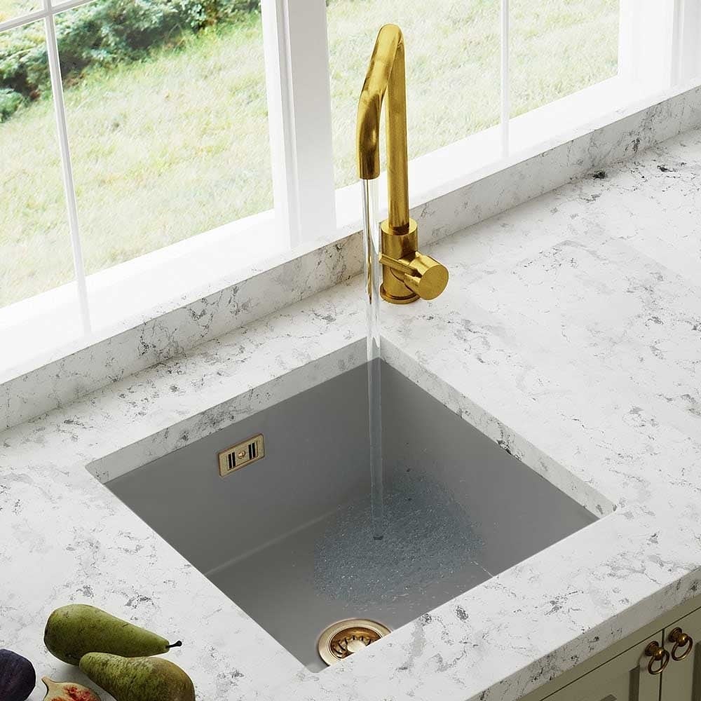 Astini Hampton 100 1.0 Bowl Matt Grey Ceramic Undermount Kitchen Sink with Waste - Image 3