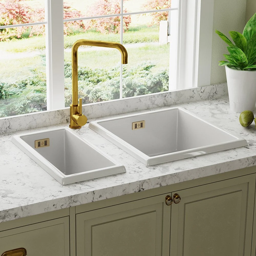 Astini Hampton 100 1.0 Bowl White Ceramic Undermount Kitchen Sink with Waste - Image 6