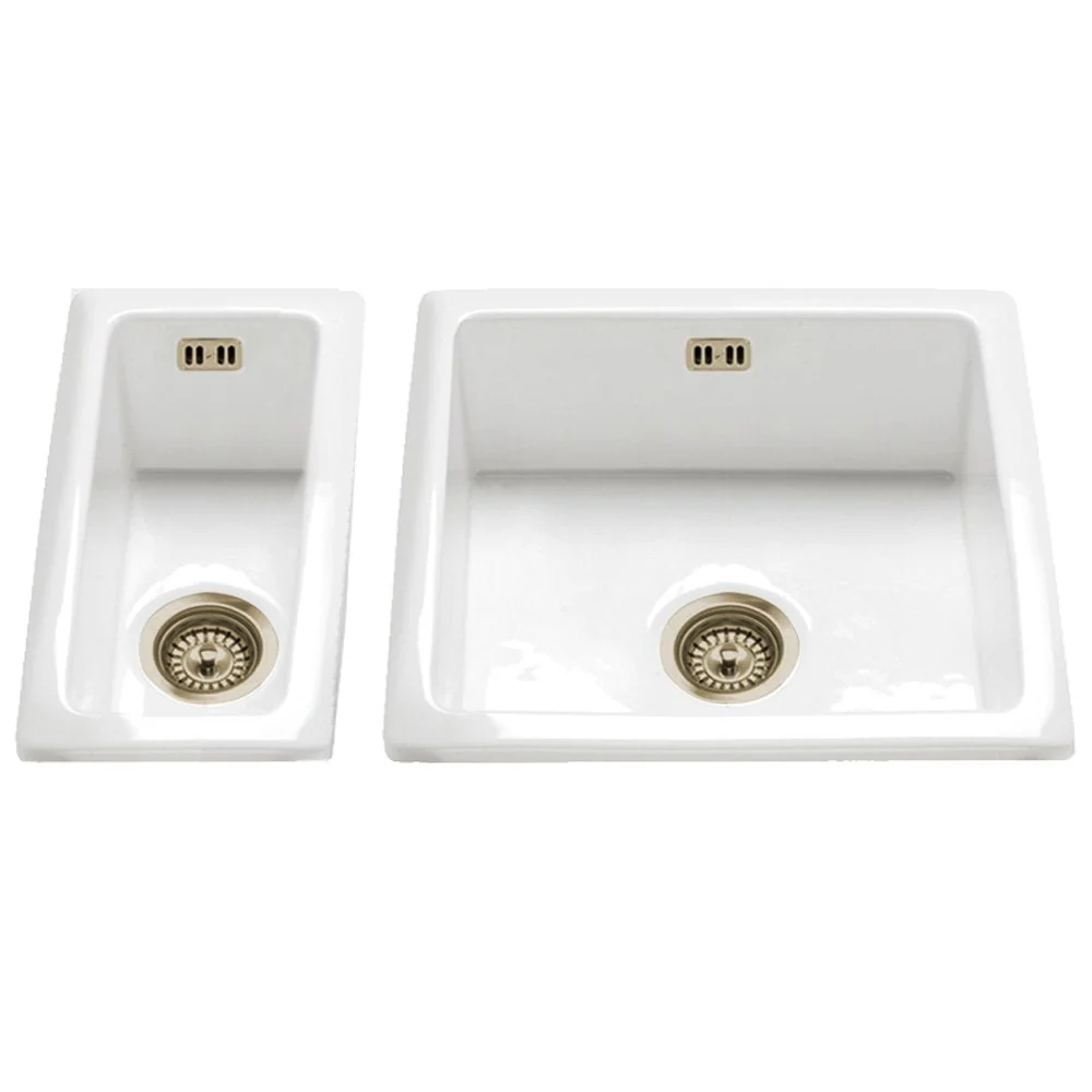Astini Hampton 150 1.5 Bowl White Ceramic Undermount Kitchen Sink with Waste - Image 10