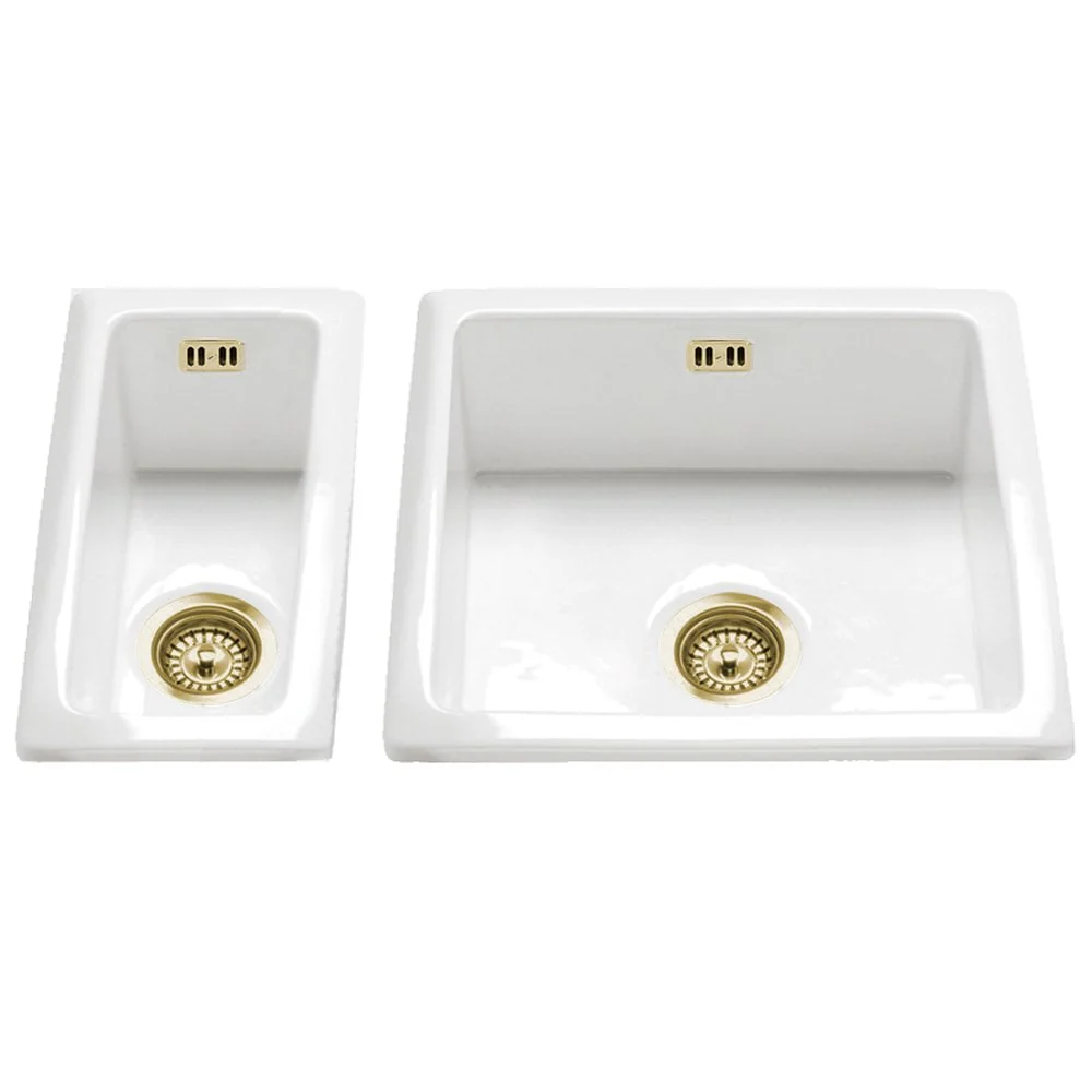 Astini Hampton 150 1.5 Bowl White Ceramic Undermount Kitchen Sink with Waste - Image 11