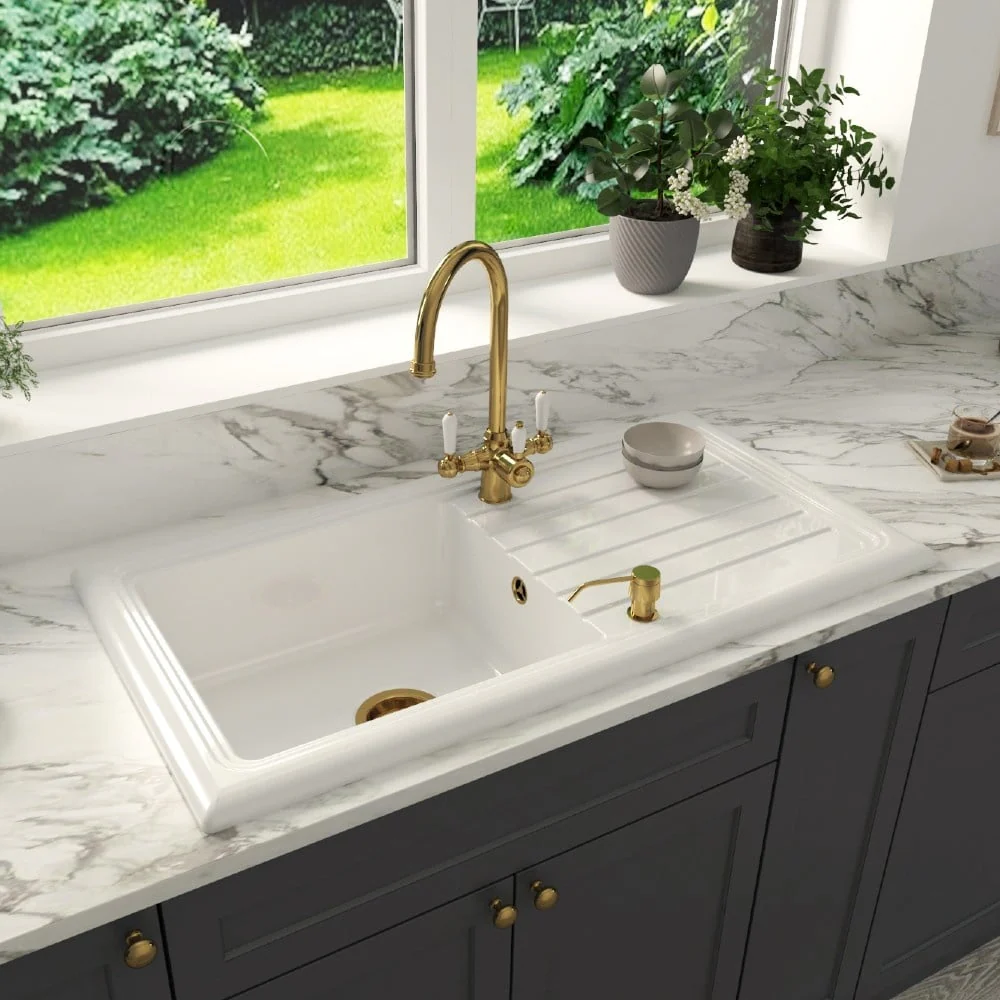 Astini Lago 100 1.0 Bowl Fireclay Ceramic Kitchen Sink with Waste & Overflow - Image 3