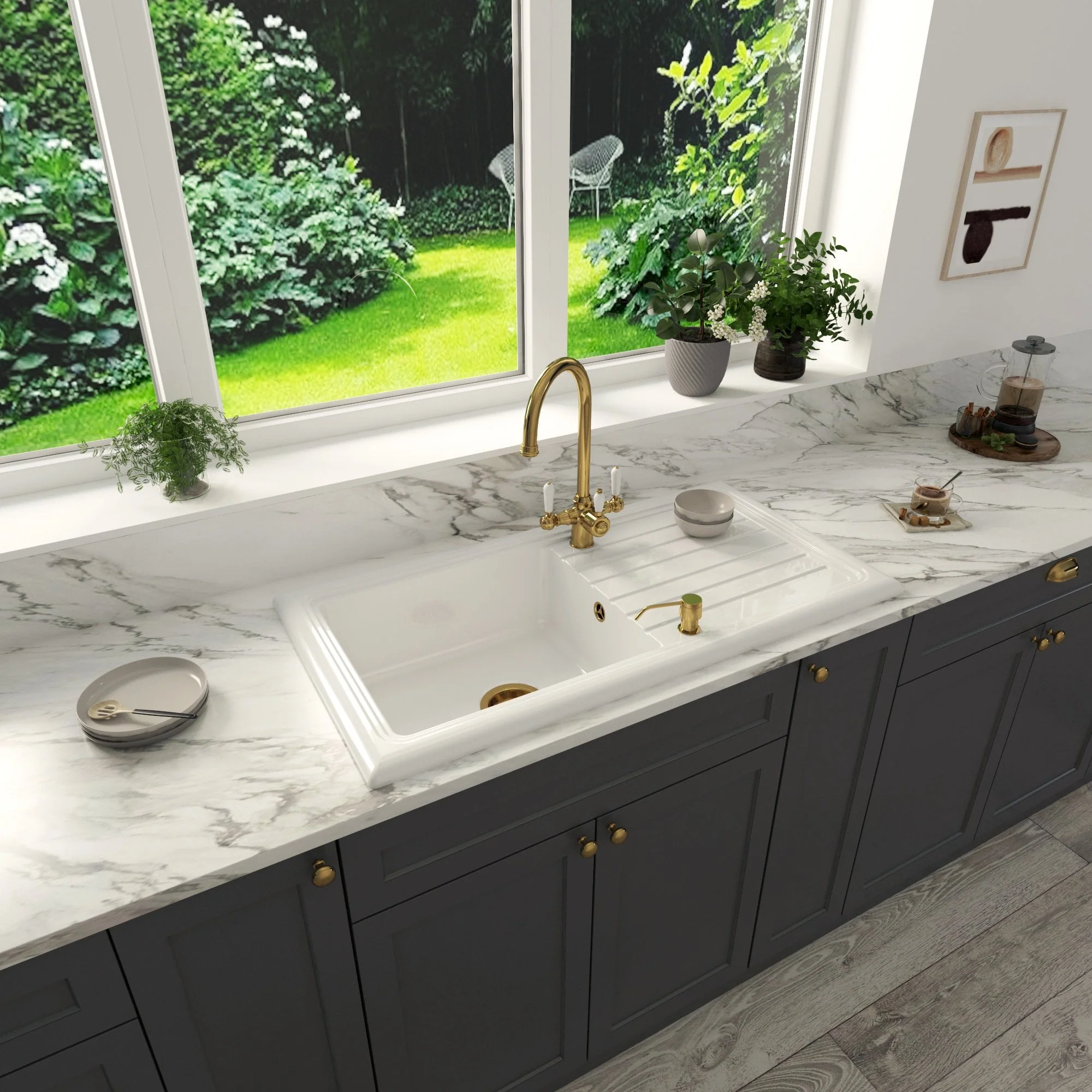 Astini Lago 100 1.0 Bowl Fireclay Ceramic Kitchen Sink with Waste & Overflow - Image 4