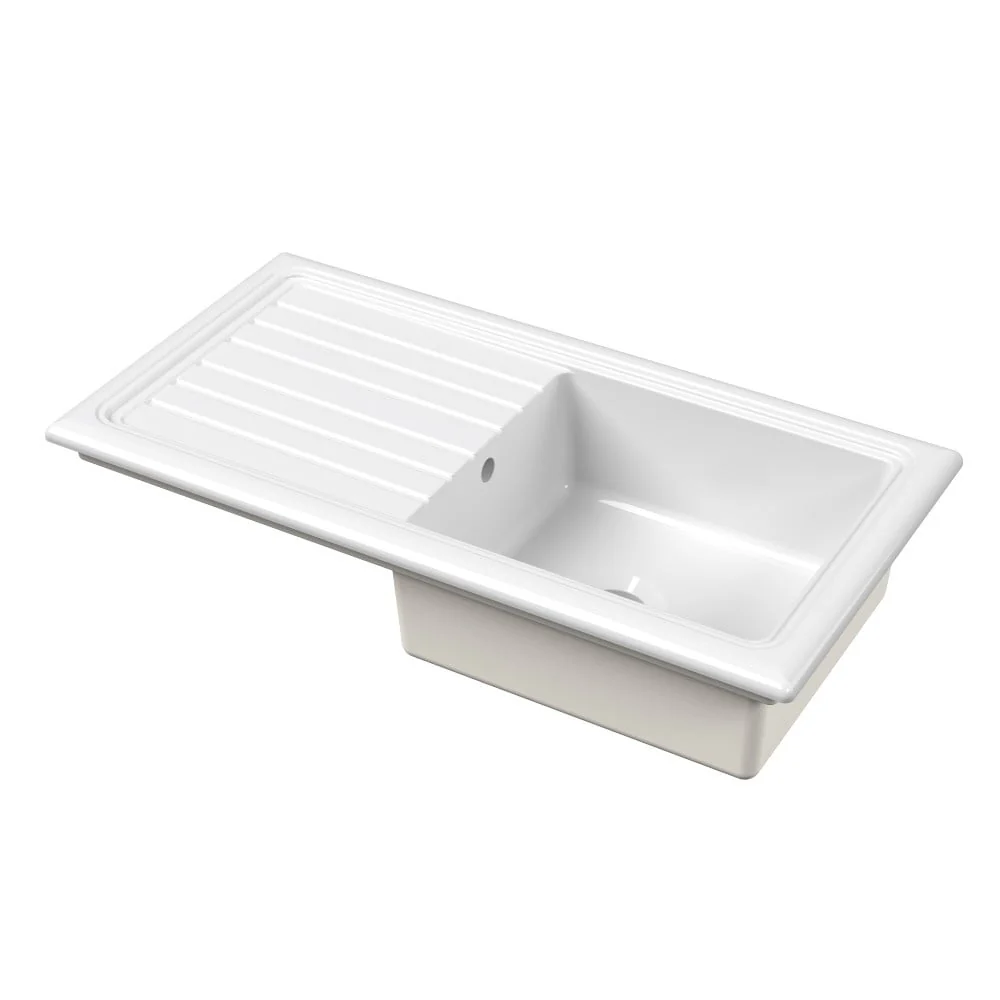Astini Lago 100 1.0 Bowl Fireclay Ceramic Kitchen Sink with Waste & Overflow - Image 5