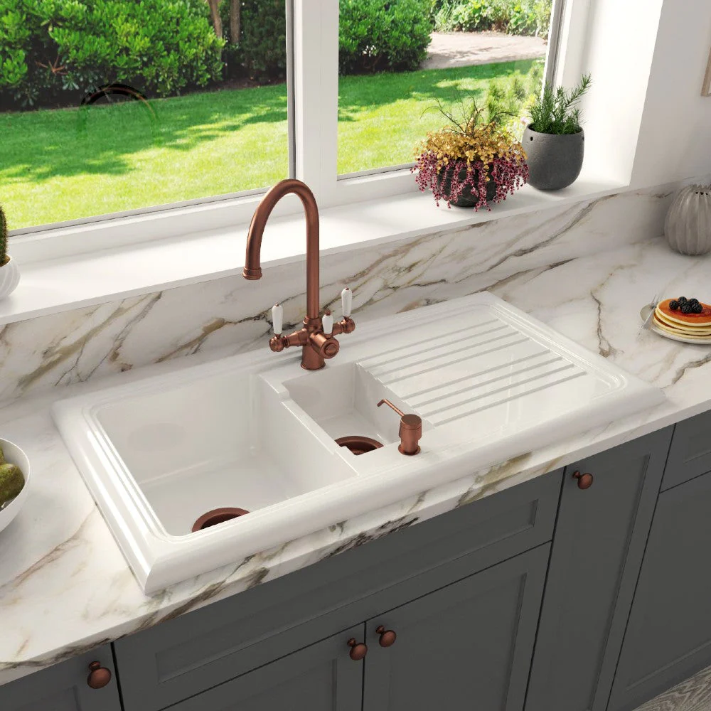 Astini Lago 150 1.5 Bowl Fireclay Ceramic Kitchen Sink with Waste & Overflow - Image 2