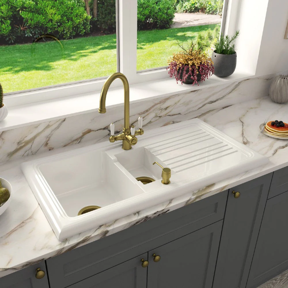 Astini Lago 150 1.5 Bowl Fireclay Ceramic Kitchen Sink with Waste & Overflow - Image 3