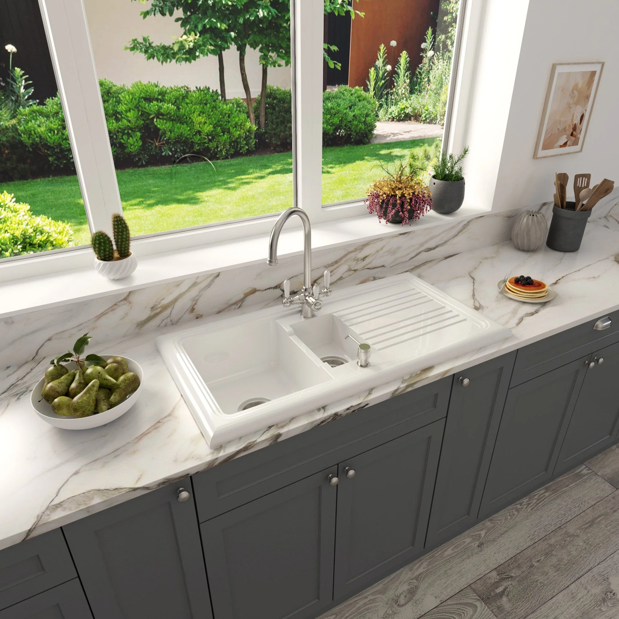 Astini Lago 150 1.5 Bowl Fireclay Ceramic Kitchen Sink with Waste & Overflow - Image 5