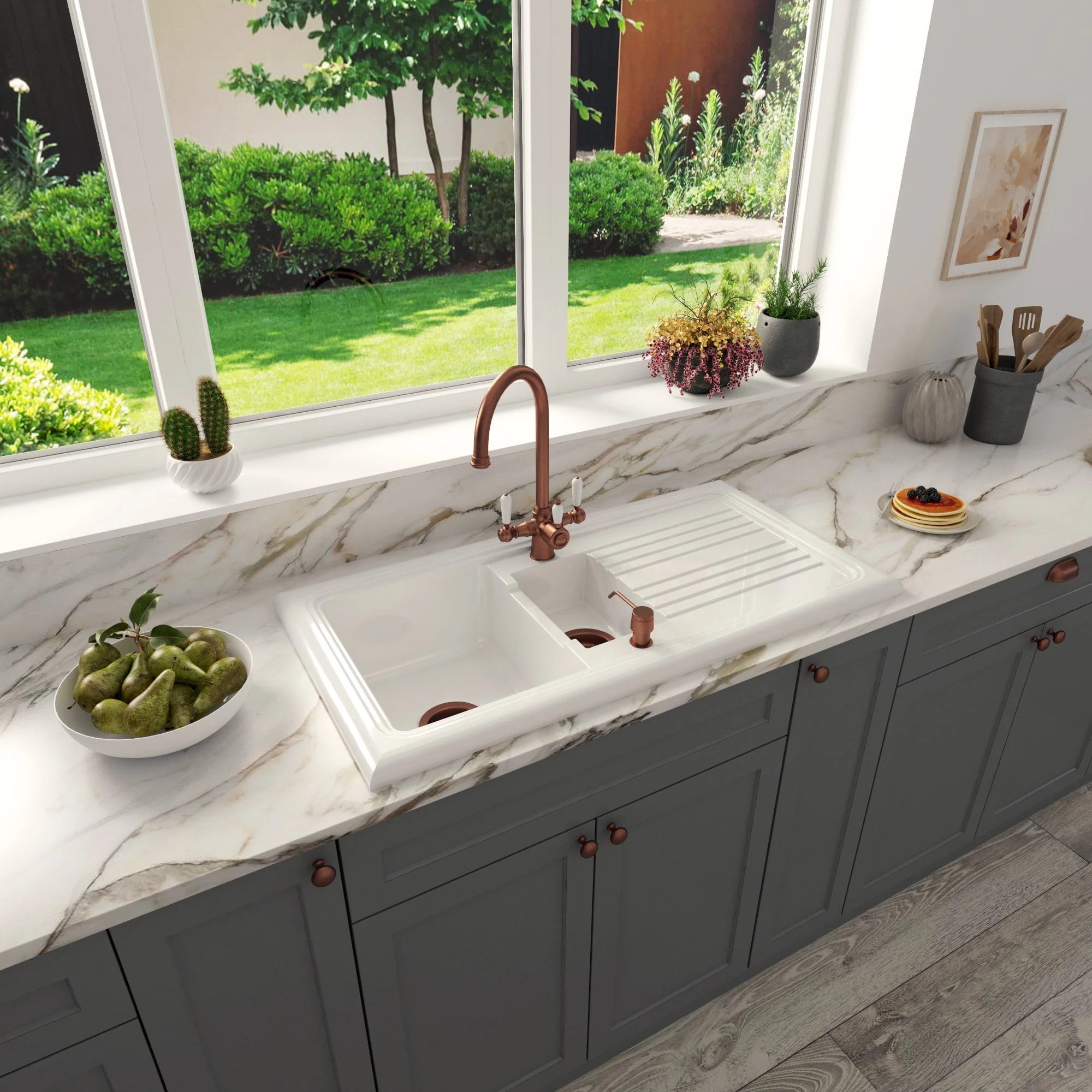 Astini Lago 150 1.5 Bowl Fireclay Ceramic Kitchen Sink with Waste & Overflow - Image 6