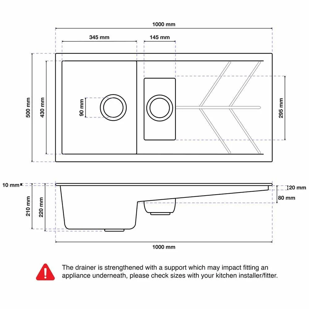 Astini Livio 1.5 Bowl Granite Grey Reversible Kitchen Sink & Waste - Image 3