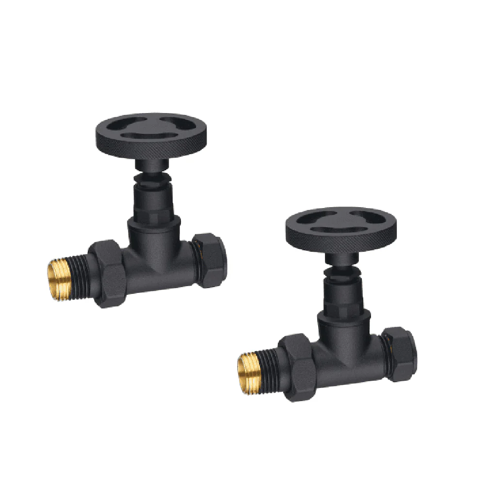 Astini Maesteg Industrial Straight Radiator Valve with Chrome, Orca Black, Anthracite, Brushed Brass Finishes - Image 3