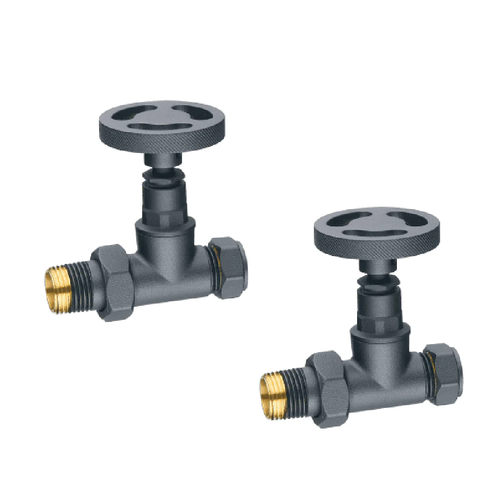Astini Maesteg Industrial Straight Radiator Valve with Chrome, Orca Black, Anthracite, Brushed Brass Finishes - Image 4