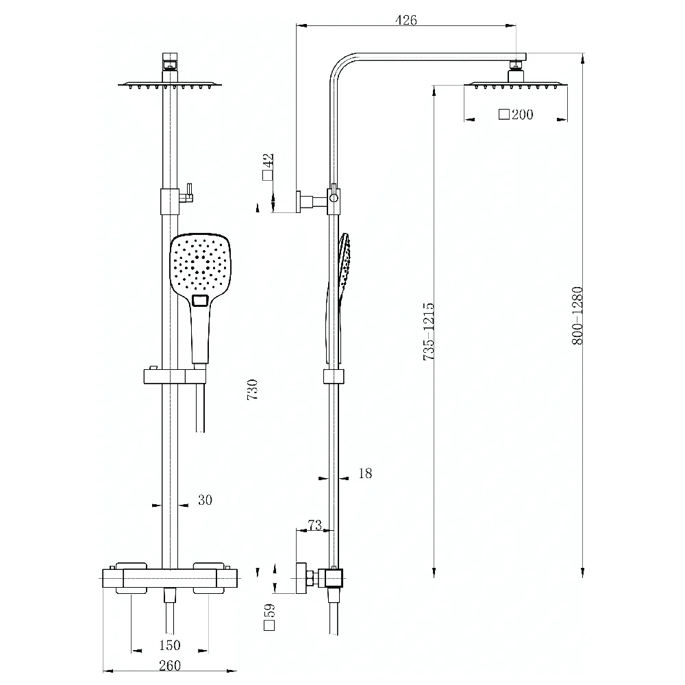 Astini Menai Gunmetal Square Thermostatic Overhead Shower Kit - Image 2