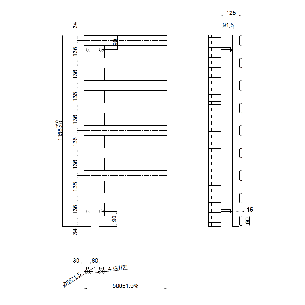 Astini Milton Chrome 1156x500 Designer Offset Towel Radiator - Image 2