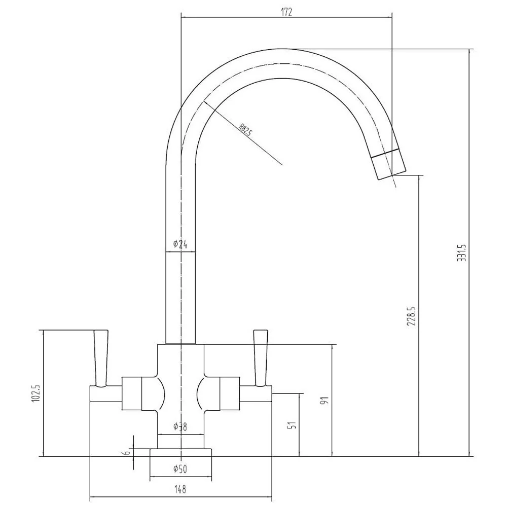 Astini Monmouth Twin Lever Kitchen Tap TIS5051 - Image 3