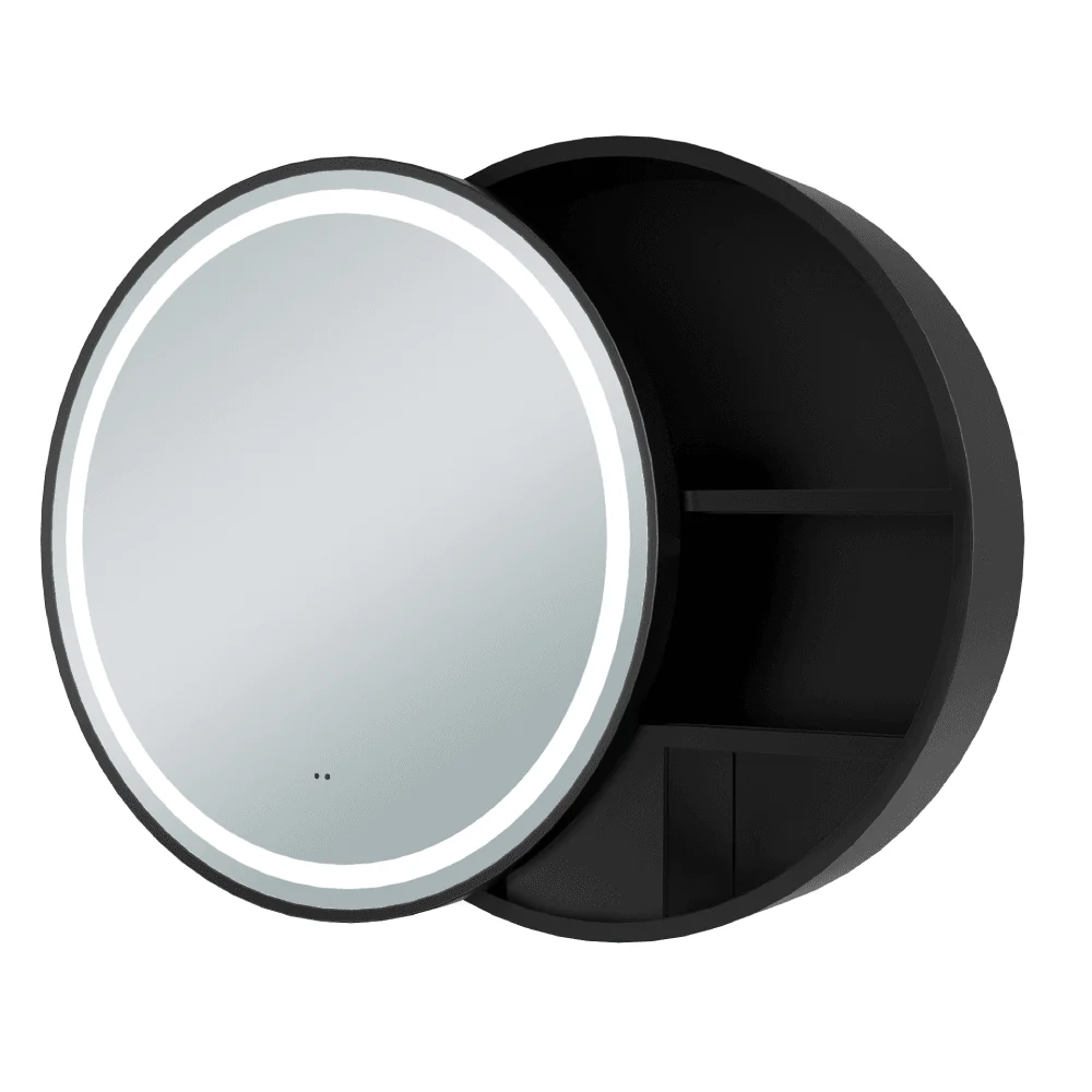 Astini Monty Round Black Single Door LED Mirror Cabinet - Image 2