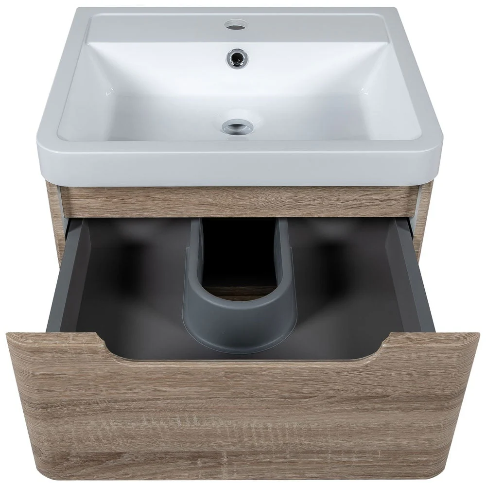 Astini Monza 500mm Country Oak Wall Hung Vanity Unit & Basin - Image 5