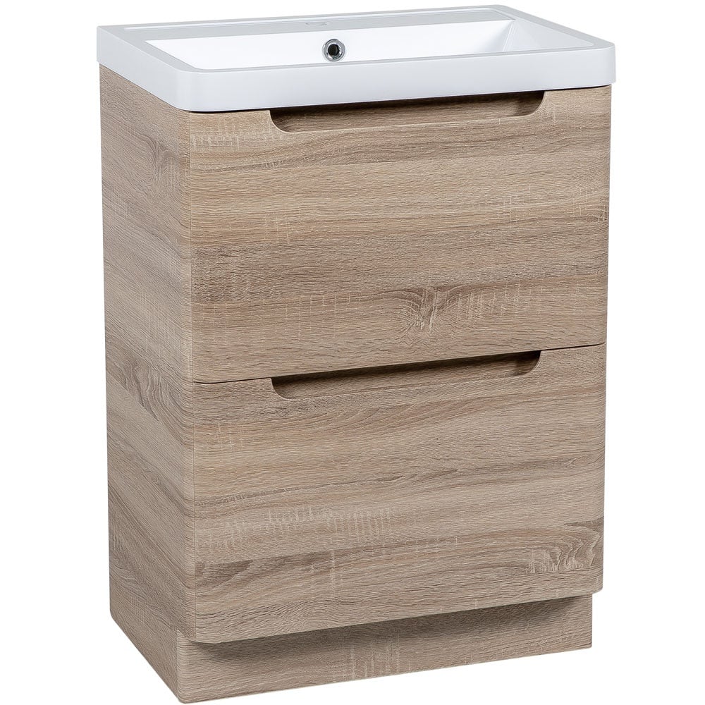 Astini Monza 600mm Country Oak Floor Standing Vanity Unit & Basin - Image 2