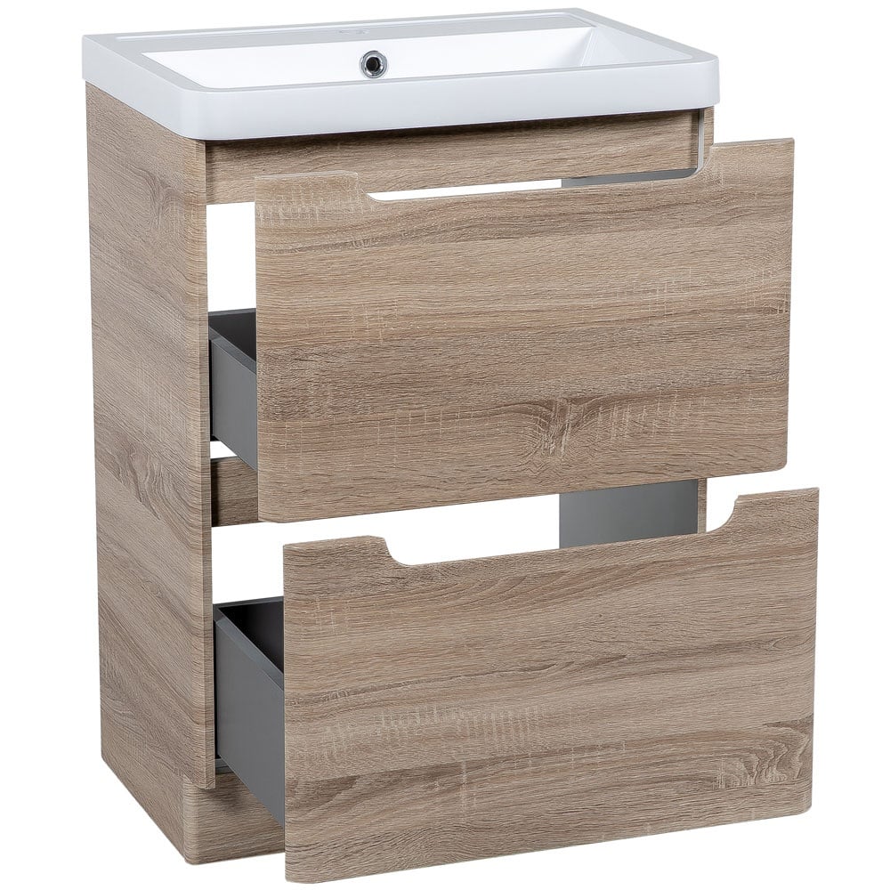 Astini Monza 600mm Country Oak Floor Standing Vanity Unit & Basin - Image 3