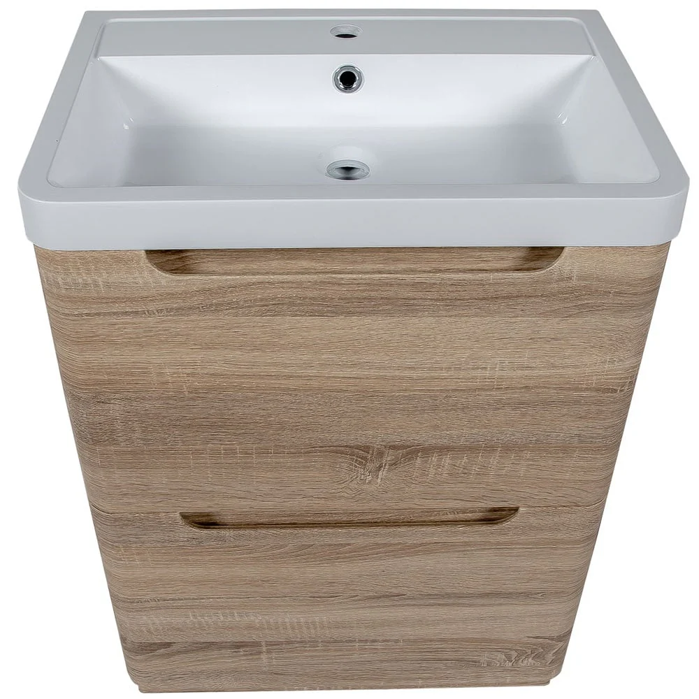 Astini Monza 600mm Country Oak Floor Standing Vanity Unit & Basin - Image 4