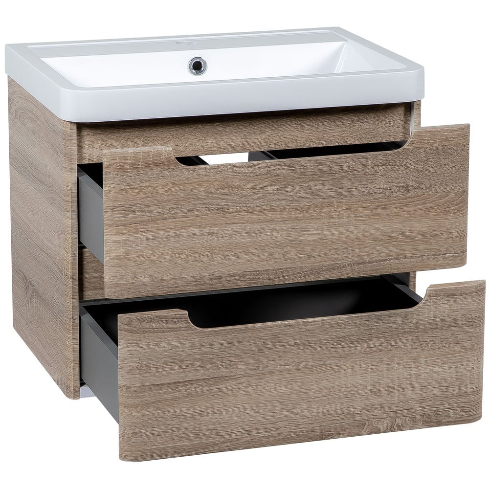 Astini Monza 600mm Country Oak Wall Hung Vanity Unit & Basin - Image 3