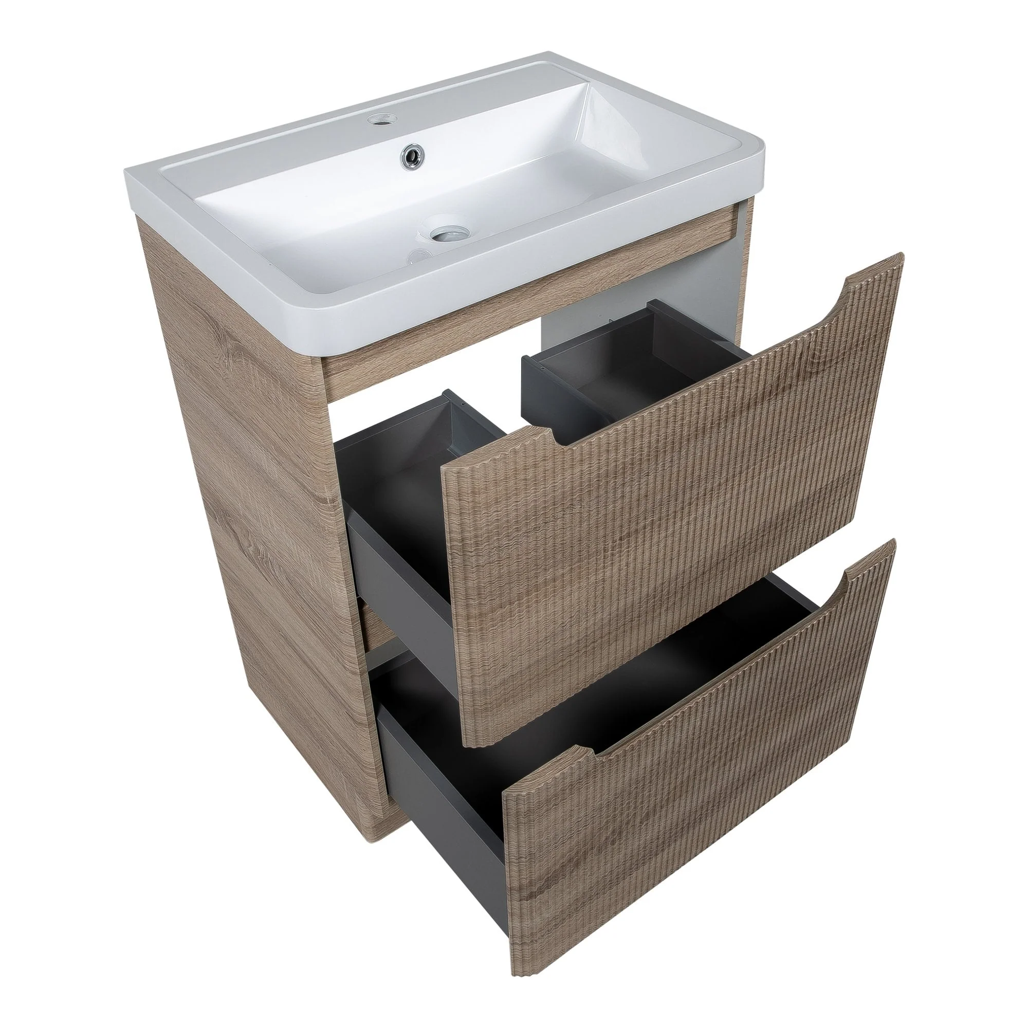 Astini Monza 600mm Fluted Country Oak Floor Standing Vanity Unit - Image 3