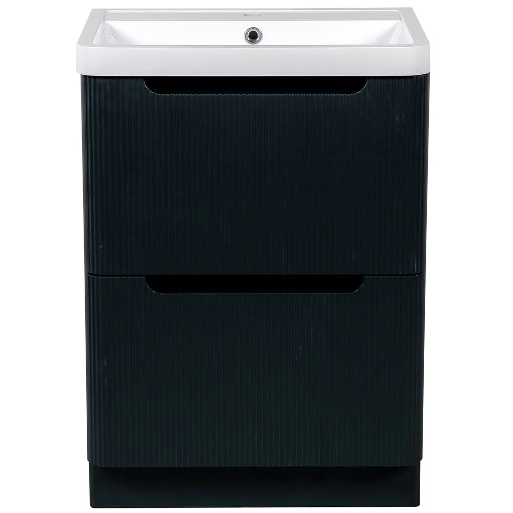 Astini Monza 600mm Fluted Shadow Grey Floor Standing Vanity Unit & Basin
