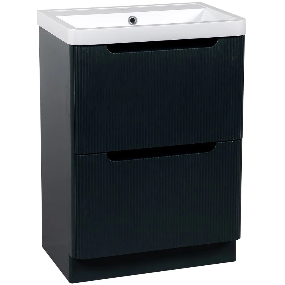 Astini Monza 600mm Fluted Shadow Grey Floor Standing Vanity Unit & Basin - Image 2