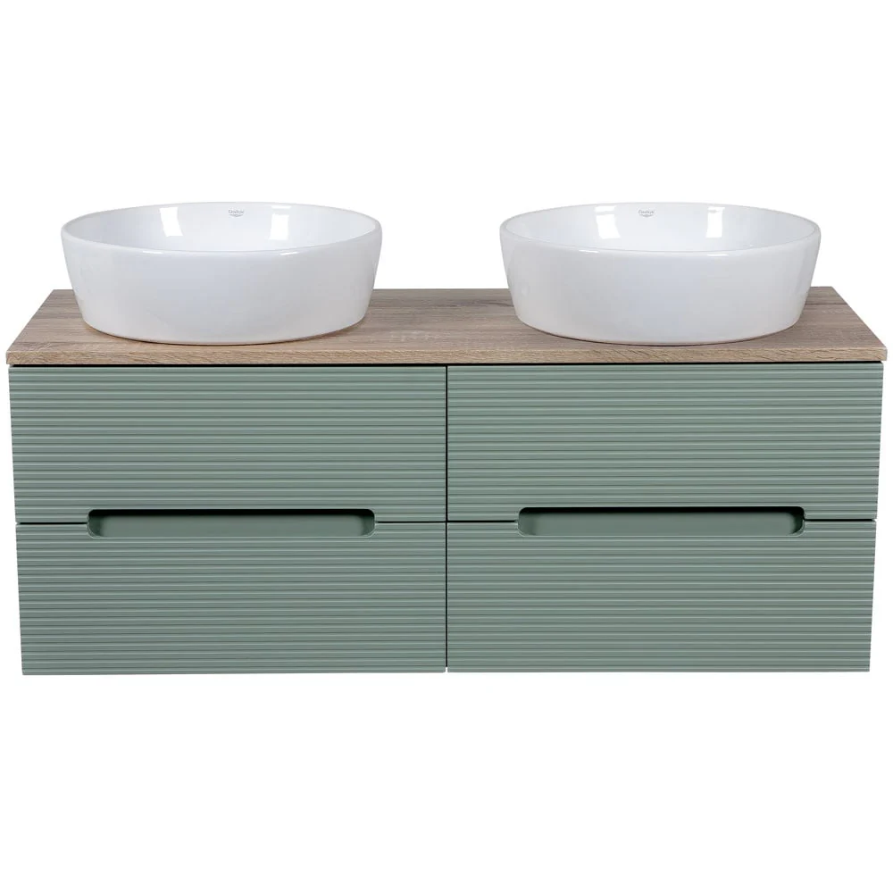 Astini Monza Plus 1200mm Aloe Green Fluted Wall Hung Double Vanity With Counter Top