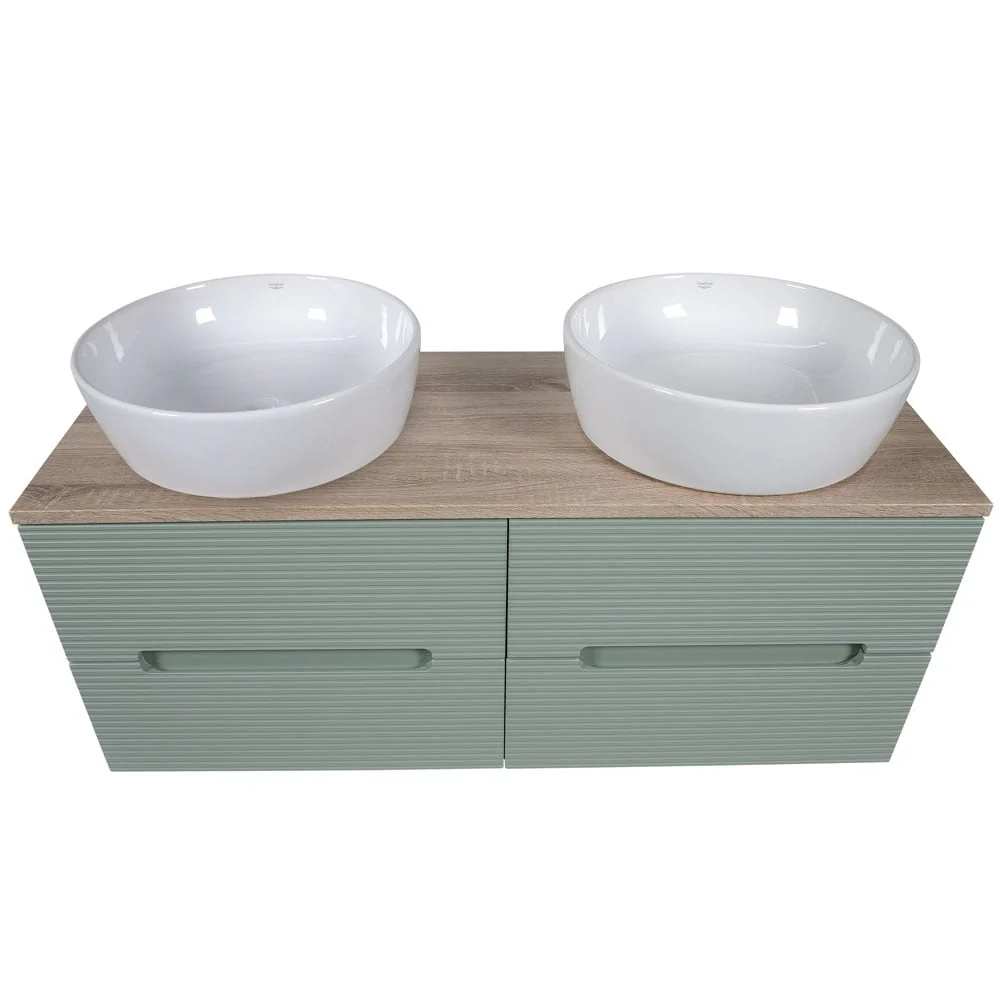 Astini Monza Plus 1200mm Aloe Green Fluted Wall Hung Double Vanity With Counter Top - Image 4