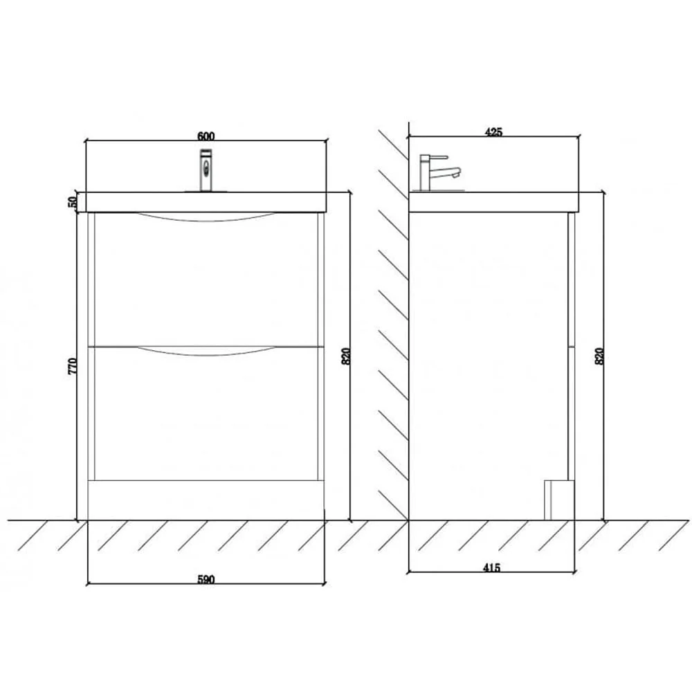 Astini Naples Smile White Floor Standing 600mm Two Drawer Vanity Unit - Image 2